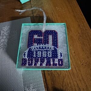 Buffalo Football Ornament with Blue and Red Accents